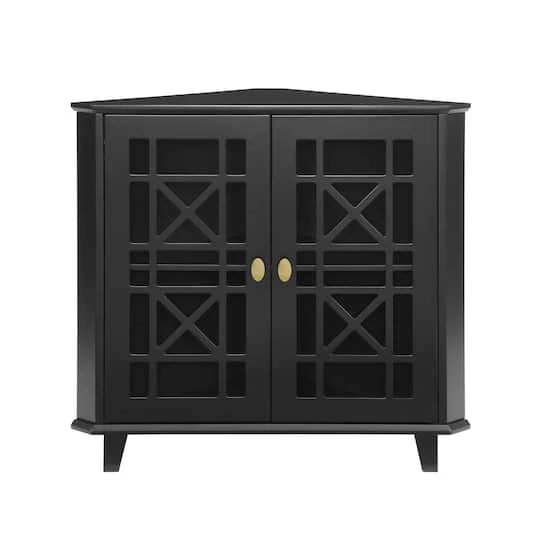 Walker Edison 30" Black Fretwork Corner Accent Cabinet 5 Walker Edison 30" Black Fretwork Corner Accent Cabinet - Image 3