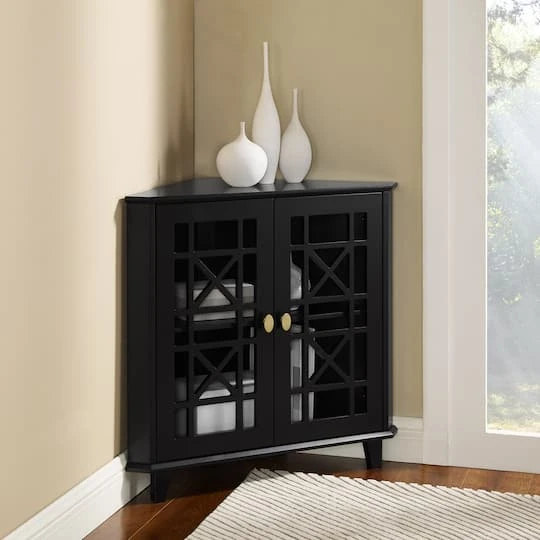 Walker Edison 30" Black Fretwork Corner Accent Cabinet 7 Walker Edison 30" Black Fretwork Corner Accent Cabinet - Image 5