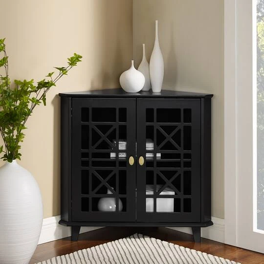 Walker Edison 30" Black Fretwork Corner Accent Cabinet 8 Walker Edison 30" Black Fretwork Corner Accent Cabinet - Image 6