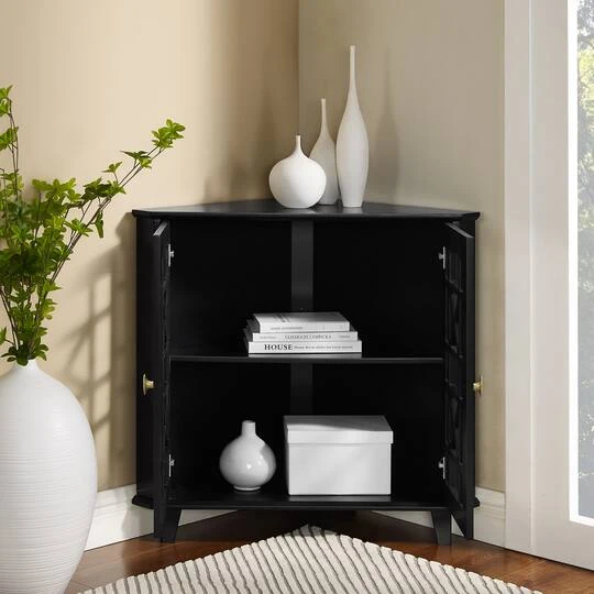Walker Edison 30" Black Fretwork Corner Accent Cabinet 9 Walker Edison 30" Black Fretwork Corner Accent Cabinet - Image 7