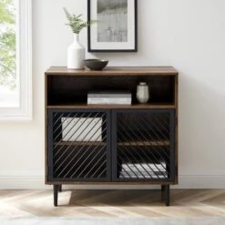 Walker Edison 32" Reclaimed Barnwood Modern Slanted Metal Door Accent Cabinet -Michaels Decor Sale D374557S 2