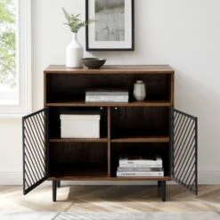 Walker Edison 32" Reclaimed Barnwood Modern Slanted Metal Door Accent Cabinet -Michaels Decor Sale D374557S 3