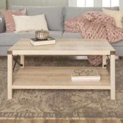 Walker Edison White Oak & Bronze Metal X Rustic Wood Coffee Table -Michaels Decor Sale D374564S 3