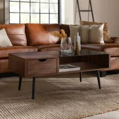 Walker Edison Dark Walnut Mid Century Modern Wood & Glass Coffee Table 12 Walker Edison Dark Walnut Mid Century Modern Wood & Glass Coffee Table -Michaels Decor Sale D374565S 2