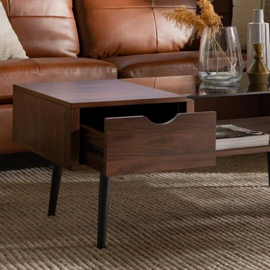 Walker Edison Dark Walnut Mid Century Modern Wood & Glass Coffee Table 8 Walker Edison Dark Walnut Mid Century Modern Wood & Glass Coffee Table - Image 6