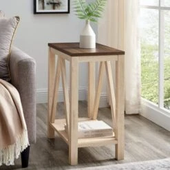 Walker Edison Dark Walnut & White Oak Narrow A-Frame Side Table -Michaels Decor Sale D374598S 3