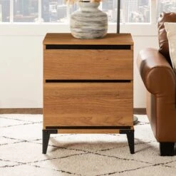 Walker Edison 20" English Oak 2-Drawer Urban Side Table -Michaels Decor Sale D374608S 4