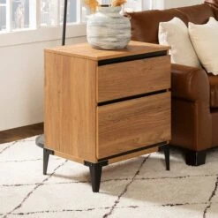 Walker Edison 20" English Oak 2-Drawer Urban Side Table -Michaels Decor Sale D374608S 5