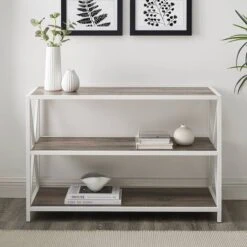 Walker Edison Gray Wash X-Frame Industrial Wood Bookshelf -Michaels Decor Sale D374611S 1