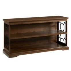 Walker Edison Dark Walnut Lateral Bookshelf With Decorative Metal Sides