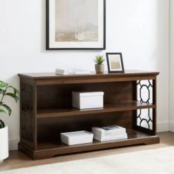 Walker Edison Dark Walnut Lateral Bookshelf With Decorative Metal Sides 11 Walker Edison Dark Walnut Lateral Bookshelf With Decorative Metal Sides -Michaels Decor Sale D374615S 4