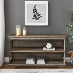 Walker Edison Gray Wash Lateral Bookshelf With Decorative Metal Sides -Michaels Decor Sale D374616S 2