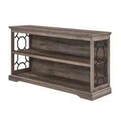 Walker Edison Gray Wash Lateral Bookshelf With Decorative Metal Sides
