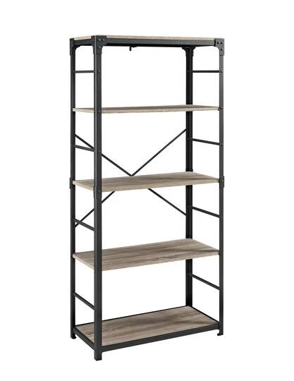 Walker Edison 64" Driftwood Angle Iron Industrial Bookcase 3 Walker Edison 64" Driftwood Angle Iron Industrial Bookcase