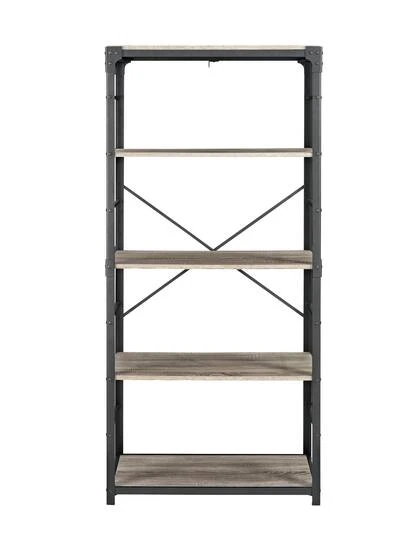 Walker Edison 64" Driftwood Angle Iron Industrial Bookcase 6 Walker Edison 64" Driftwood Angle Iron Industrial Bookcase - Image 4