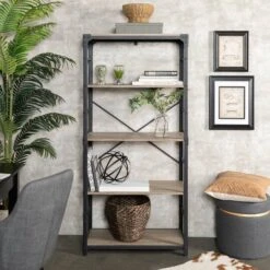 Walker Edison 64" Driftwood Angle Iron Industrial Bookcase 9 Walker Edison 64" Driftwood Angle Iron Industrial Bookcase -Michaels Decor Sale D374620S 3
