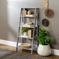 Walker Edison 55" Gray Modern Ladder Bookshelf -Michaels Decor Sale D374621S 4