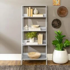 Walker Edison 55" Gray Modern Ladder Bookshelf -Michaels Decor Sale D374621S 5