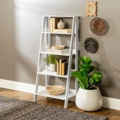 Walker Edison 55" White Modern Ladder Bookshelf -Michaels Decor Sale D374622S 4