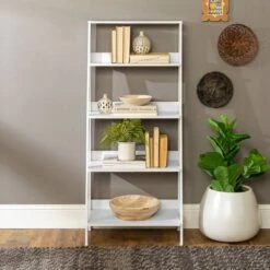 Walker Edison 55" White Modern Ladder Bookshelf -Michaels Decor Sale D374622S 5