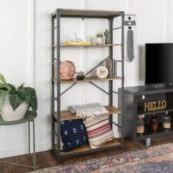 Walker Edison 64" Barnwood Angle Iron Industrial Bookcase -Michaels Decor Sale D374623S 3