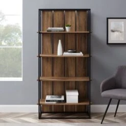 Walker Edison 64" Reclaimed Barnwood & Black Farmhouse Plank Back Bookshelf -Michaels Decor Sale D374625S 2