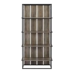 Walker Edison 64" Graywash & Black Metal Farmhouse Plank Back Bookshelf -Michaels Decor Sale D374627S 4