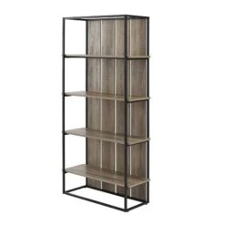Walker Edison 64" Graywash & Black Metal Farmhouse Plank Back Bookshelf -Michaels Decor Sale D374627S 5