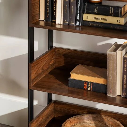 Walker Edison 64" Dark Walnut 5-Shelf Bookshelf 7 Walker Edison 64" Dark Walnut 5-Shelf Bookshelf - Image 5