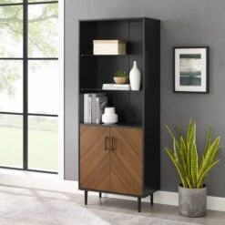 Walker Edison 68" Solid Black Hutch With Bookmatch Doors -Michaels Decor Sale D374631S 4
