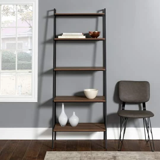 Walker Edison 72" Mocha Industrial Modern Ladder Bookshelf 5 Walker Edison 72" Mocha Industrial Modern Ladder Bookshelf - Image 3