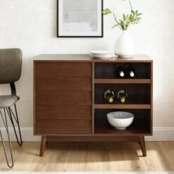 Walker Edison 36" Walnut Louvered Door Bar Cabinet -Michaels Decor Sale D374638S 5