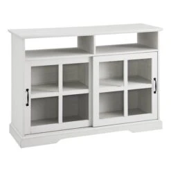 Walker Edison 48" Brushed White Sliding Glass Door Sideboard