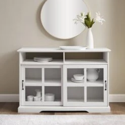 Walker Edison 48" Brushed White Sliding Glass Door Sideboard -Michaels Decor Sale D374641S 5