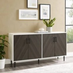 Walker Edison 58" Ash Brown Bookmatch & White Mid Century Modern TV Buffet 15 Walker Edison 58" Ash Brown Bookmatch & White Mid Century Modern TV Buffet -Michaels Decor Sale D374646S 4