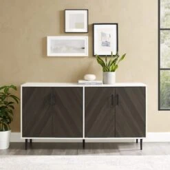 Walker Edison 58" Ash Brown Bookmatch & White Mid Century Modern TV Buffet 12 Walker Edison 58" Ash Brown Bookmatch & White Mid Century Modern TV Buffet -Michaels Decor Sale D374646S 5