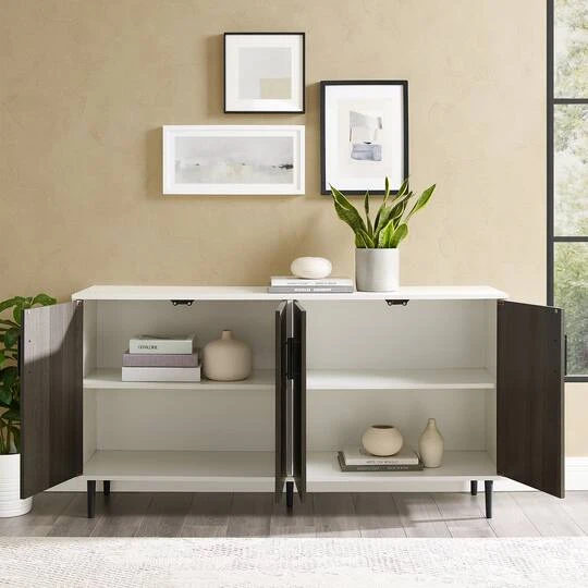 Walker Edison 58" Ash Brown Bookmatch & White Mid Century Modern TV Buffet 10 Walker Edison 58" Ash Brown Bookmatch & White Mid Century Modern TV Buffet - Image 8