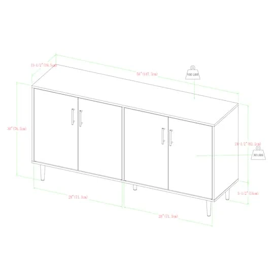 Walker Edison 58" Ash Brown Bookmatch & White Mid Century Modern TV Buffet 7 Walker Edison 58" Ash Brown Bookmatch & White Mid Century Modern TV Buffet - Image 5