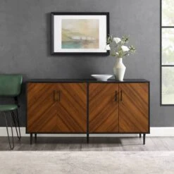 Walker Edison 58" Acorn Bookmatch & Black Mid Century Modern TV Buffet -Michaels Decor Sale D374647S 4