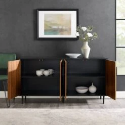 Walker Edison 58" Acorn Bookmatch & Black Mid Century Modern TV Buffet -Michaels Decor Sale D374647S 5