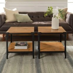 Walker Edison Barnwood Angle Iron Rustic Wood Side Table Set -Michaels Decor Sale D374651S 3