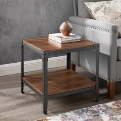 Walker Edison Dark Walnut Angle Iron Rustic Wood Side Table Set -Michaels Decor Sale D374653S 3