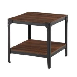 Walker Edison Dark Walnut Angle Iron Rustic Wood Side Table Set -Michaels Decor Sale D374653S 5
