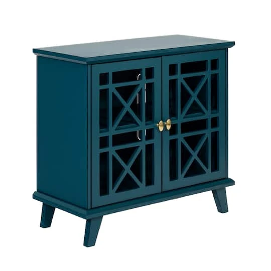 Walker Edison 32" Blue Fretwork Accent Storage Cabinet 4 Walker Edison 32" Blue Fretwork Accent Storage Cabinet - Image 2