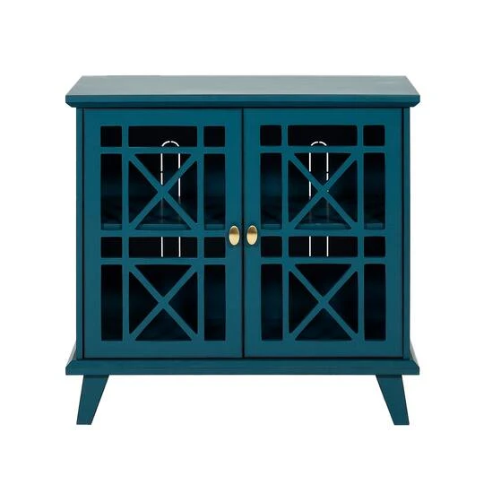 Walker Edison 32" Blue Fretwork Accent Storage Cabinet 8 Walker Edison 32" Blue Fretwork Accent Storage Cabinet - Image 6