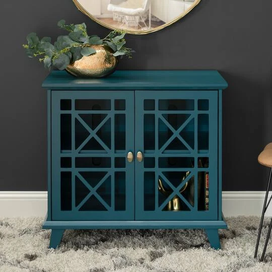 Walker Edison 32" Blue Fretwork Accent Storage Cabinet 9 Walker Edison 32" Blue Fretwork Accent Storage Cabinet - Image 7