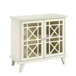 Walker Edison 32" Antique White Fretwork Accent Storage Cabinet