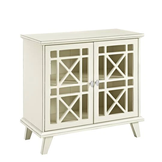 Walker Edison 32" Antique White Fretwork Accent Storage Cabinet 3 Walker Edison 32" Antique White Fretwork Accent Storage Cabinet