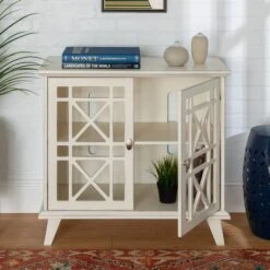 Walker Edison 32" Antique White Fretwork Accent Storage Cabinet 12 Walker Edison 32" Antique White Fretwork Accent Storage Cabinet -Michaels Decor Sale D374698S 4