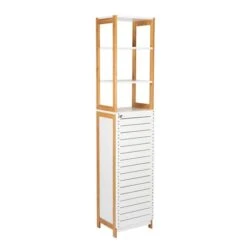 Organize It All Rendition 68" White 6-Shelf Bamboo High Cabinet
